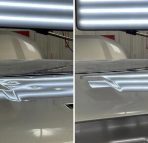 Auto dent repair before and after example in St Louis Missouri