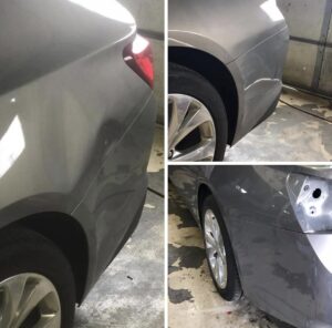 Car dent repair before and after using paintless dent repair in St Louis